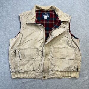 Vintage Woolrich Vest Adult L/XL Beige Blanket Lined Utility Pockets Boxy USA